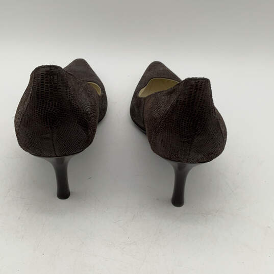 Womens Brown Leather Snakeskin Print Pointed Toe Slip-On Pump Heel Size 7.5 image number 2
