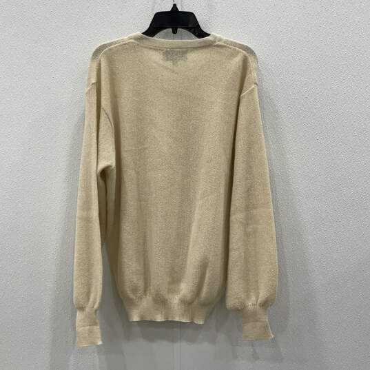 Womens Beige Knitted Long Sleeve V-Neck Pullover Sweater Size XL image number 2