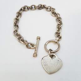 Sterling Silver Rolo Chain Heart Tag Toggle Bracelet 7 1/2in 16.9g