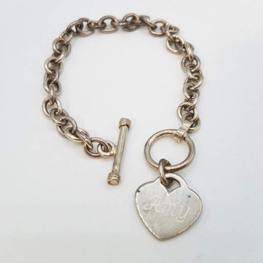 Sterling Silver Rolo Chain Heart Tag Toggle Bracelet 7 1/2in 16.9g image number 1
