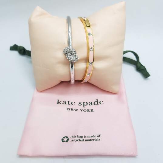 Kate Spade Gold Tone/Silver Tone Enamel Crystal Bangle Bracelet BD. W/Bag 42.7g image number 1