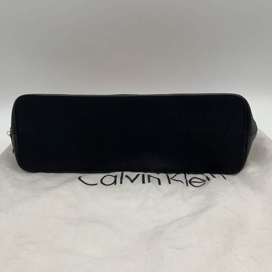Calvin Klein Womens Beige Black Leather Top Handle Zipper Handbag with Dust Bag image number 6