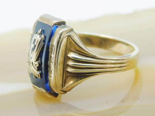 Vintage 10k Yellow Gold Blue Glass Class Ring 5.2g image number 3