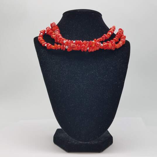 Metal Coral Nugget Triple 3 Strand 15 1/2 Inch Necklace 91.3g image number 2