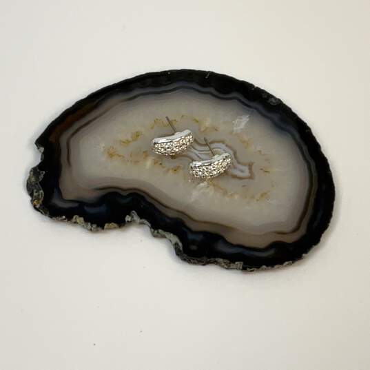 Designer Swarovski Silver-Tone Half Hoop Swan Pave Clear Crystal Stud Earrings image number 1