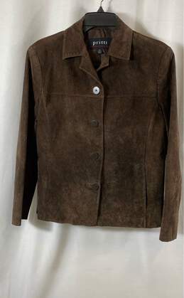 Pritti by Kristen Blake Womens Brown Leather Long Sleeve Collared Jacket Size PL