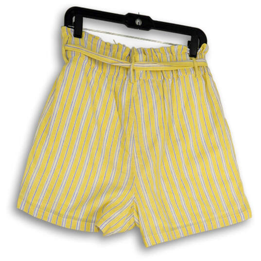 NWT Womens Yellow Blue Striped Slash Pocket Paperbag Shorts Size Medium image number 2