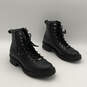 Womens Black Leather Round Toe Lace-Up Motorcycle Boots Size 10 C image number 1