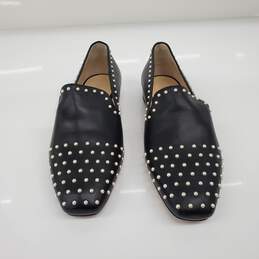 Jimmy Choo Women's Black Leather Pearl Studded Flat Loafers Size 9 AUTHENTICATED