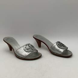 Womens Aerin Metallic Silver Open Toe Slip-On Cone Heel Slide Sandals Size 7.5 alternative image