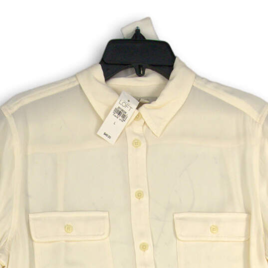 NWT Womens White Long Sleeve Chest Pocket Collared Button-Up Shirt Size L image number 3