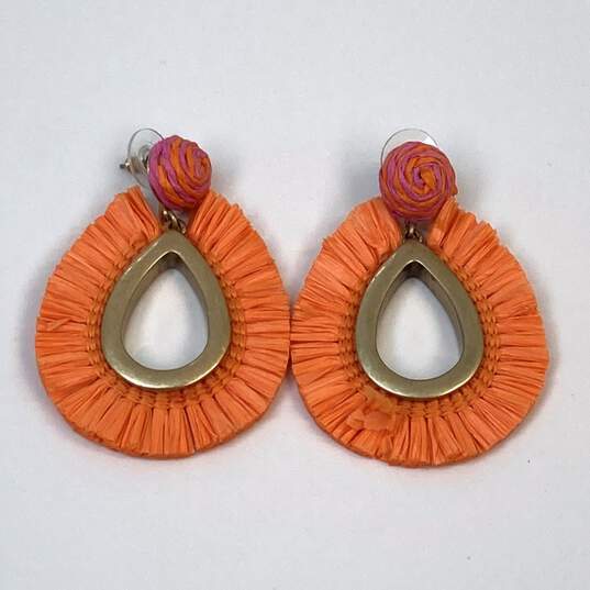 Designer J. Crew Orange Tassel Fashionable Screw Back Teardrop Earrings image number 2