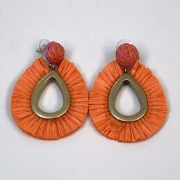 Designer J. Crew Orange Tassel Fashionable Screw Back Teardrop Earrings alternative image