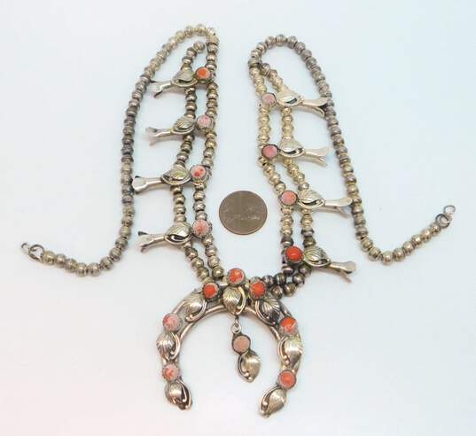 Vintage Artisan LH Stamped 900 Silver Coral Squash Blossom Necklace 54.3g image number 6