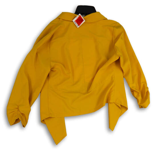 NWT Womens Yellow Casual Open Front Roll Up Sleeve Jacket Size Large image number 2