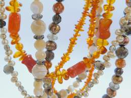 Artisan 925 Amber Faceted Smoky Quartz Carnelian Shell & Pearls Beaded Multi Strand Statement Necklace 110.8g alternative image