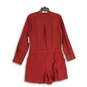 Womens Red Surplice Neck Long Sleeve One-Piece Romper Size 10 image number 2