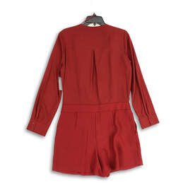 Womens Red Surplice Neck Long Sleeve One-Piece Romper Size 10 alternative image