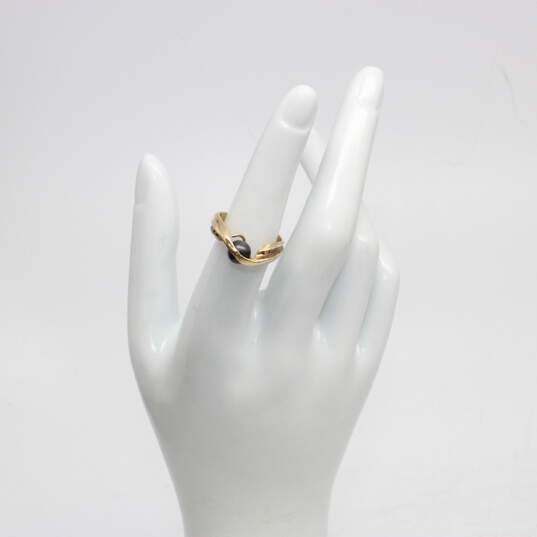 14K Yellow Gold Faux Pearl Diamond Accent Ring (Size 5)-4.7g image number 1