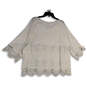 NWT Womens White Lace Embroidered Round Neck 3/4 Sleeve Blouse Top Size 1X image number 2
