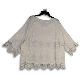 NWT Womens White Lace Embroidered Round Neck 3/4 Sleeve Blouse Top Size 1X alternative image