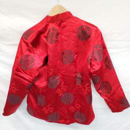 Wm Mei Hua Jacket Red Mandala Pure Silk Toggle Lined Mandarin Collar Sz L alternative image