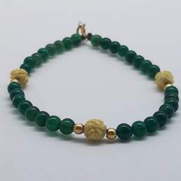 14K Gold Green Gemstone Carved Flower Bracelet 4.0g