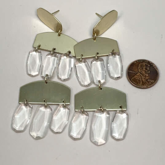 Designer Kendra Scott Gold-Tone Hammered Clear Glass Dangle Earrings image number 3