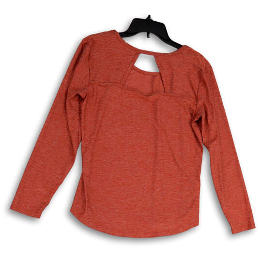 Womens Red Round Neck Long Sleeve Back Key Hole Pullover T-Shirt Size M image number 2