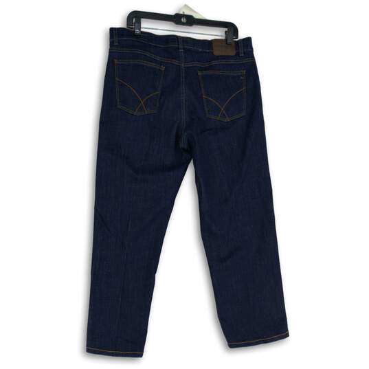 Mens Blue Denim Medium Wash 5-Pocket Design Straight Leg Jeans Size 52/36x34 image number 2