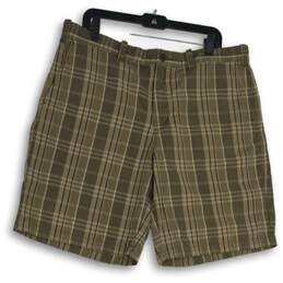 Eddie Bauer Mens Brown Plaid Slash Pocket Flat Front Chino Shorts Size 38