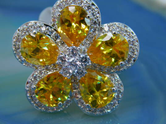 Joan Boyce Silver Tone Yellow & Clear Crystal Flower Clip Earrings 23.0g image number 5