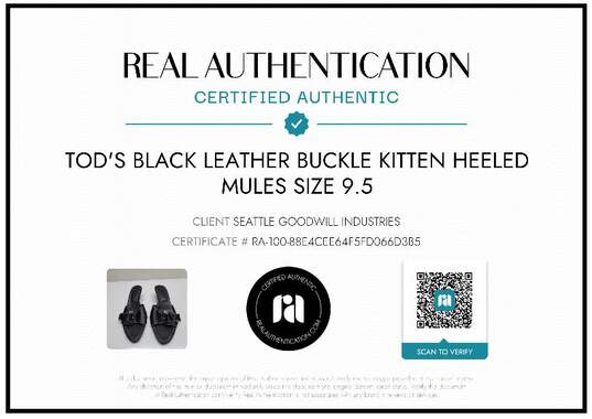 AUTHENTICATED WMNS TOD'S LEATHER BUCKLE KITTEN HEELED MULES SZ 9.5 image number 2