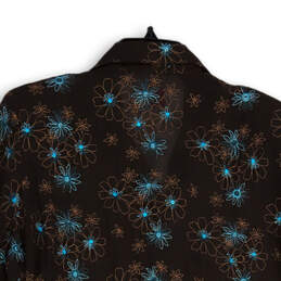 NWT Womens Blue Brown Floral Long Sleeve Spread Collar Button-Up Shirt Sz L alternative image