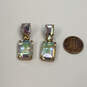 Designer J. Crew Gold-Tone Crystal Cut Square Stone Dangle Earrings image number 3