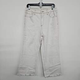 White Denim Wide Leg High Rise Fringe Jeans