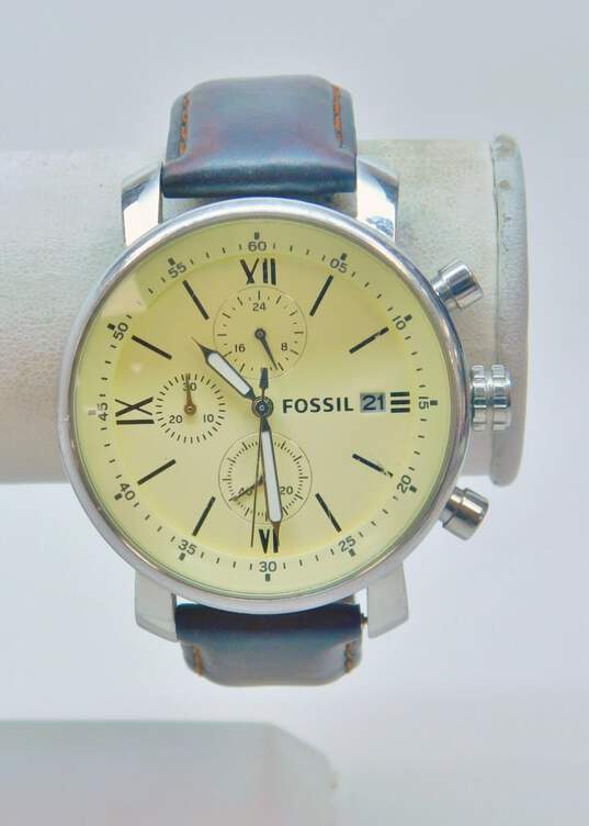 Men's Fossil Rhett BQ1007 Leather Chronograph Watch image number 1