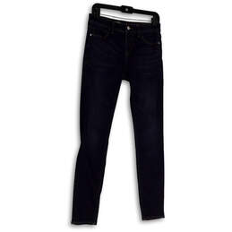 Womens Blue Denim Pockets Dark Wash Regular Fit Skinny Leg Jeans Size 27