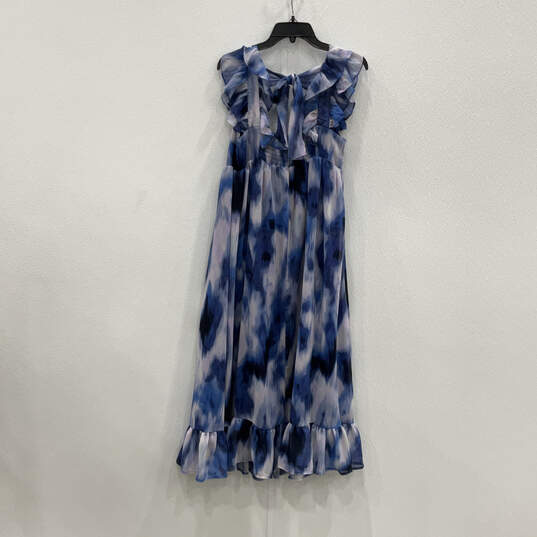NWT Womens Blue Ruffled Tie Neck Pleated Pullover Maxi Dress Size Medium image number 2