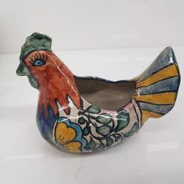 Vintage Hecho in Mexico by Amora Hand Painted Colorful Ceramic Chicken Figurine/Vase