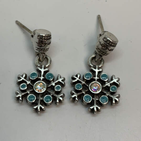 Designer Brighton Silver-Tone Blue Stone Snowflake Classic Drop Earrings image number 2