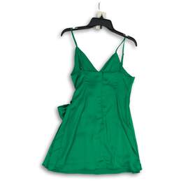 Akira Womens Green Sleeveless Spaghetti Strap Front Tie Wrap Mini Dress Size M alternative image