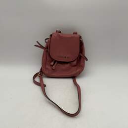 Womens Pink Leather Drawstring Adjustable Strap Inner Pockets Flap Crossbody Bag