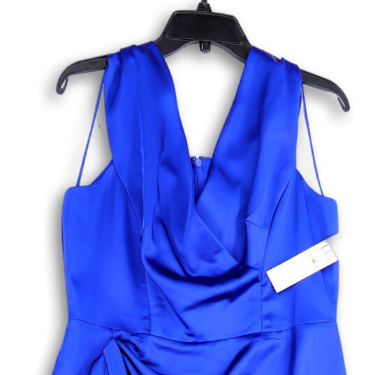 NWT Womens Blue Sleeveless V-Neck Back Zip Ruffle Sheath Dress Size 12 image number 3