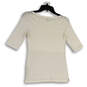 Womens White Boat Neck Short Sleeve Side Slit Pullover T-Shirt Size XS image number 2