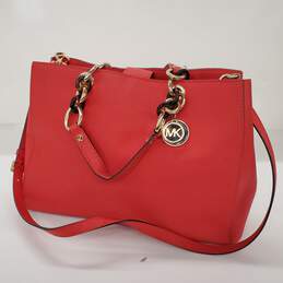 Red Michael Cynthia Coral Red Leather Medium Hand Bag
