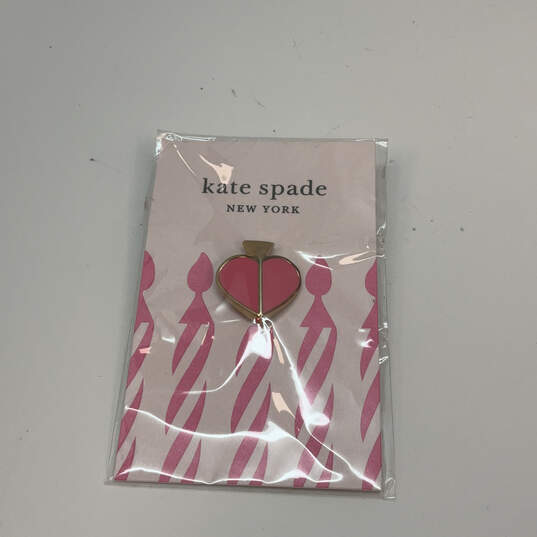 Designer Kate Spade Gold-Tone Pink Heart Shape Classic Brooch Pin image number 1