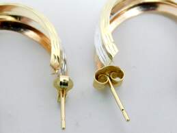 14K Yellow White & Rose Gold Etched Interlocking Semi Hoop Post Earrings 1.2g alternative image