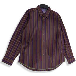 NWT Mens Multicolor Striped Long Sleeve Pockets Button-Up Shirt Size XL