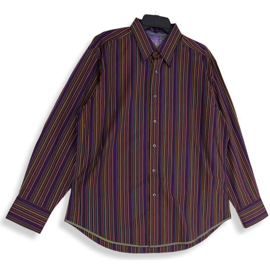 NWT Mens Multicolor Striped Long Sleeve Pockets Button-Up Shirt Size XL image number 1